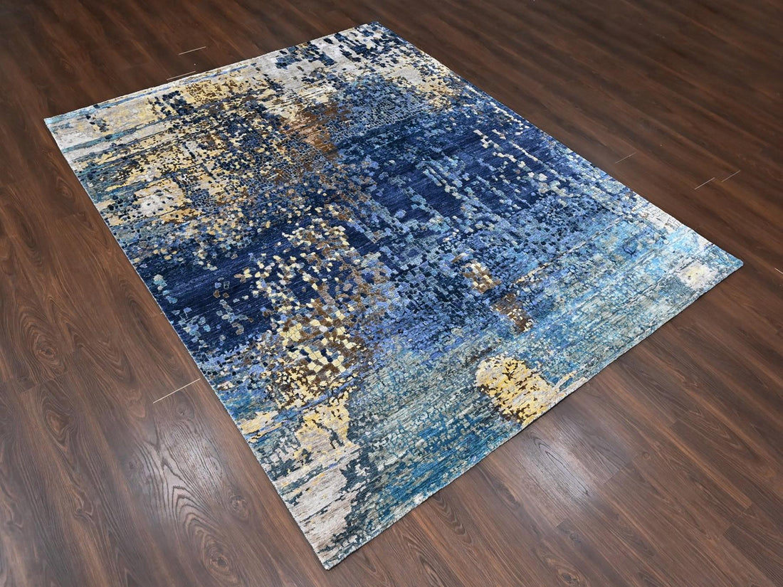8' x 9'10" | Blue & Gold Mosaic | Wool & Silk | 210000032323