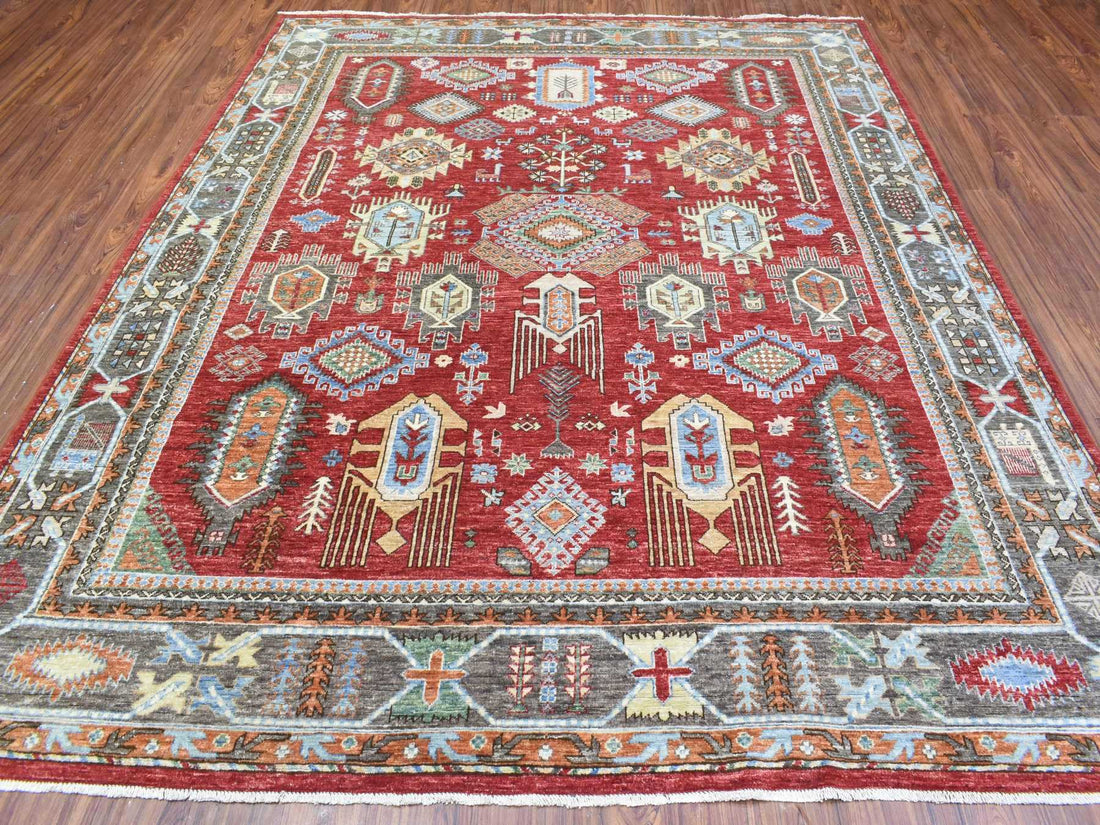 8'0" x 9'7" | Red Afghan | Wool | 210000026277