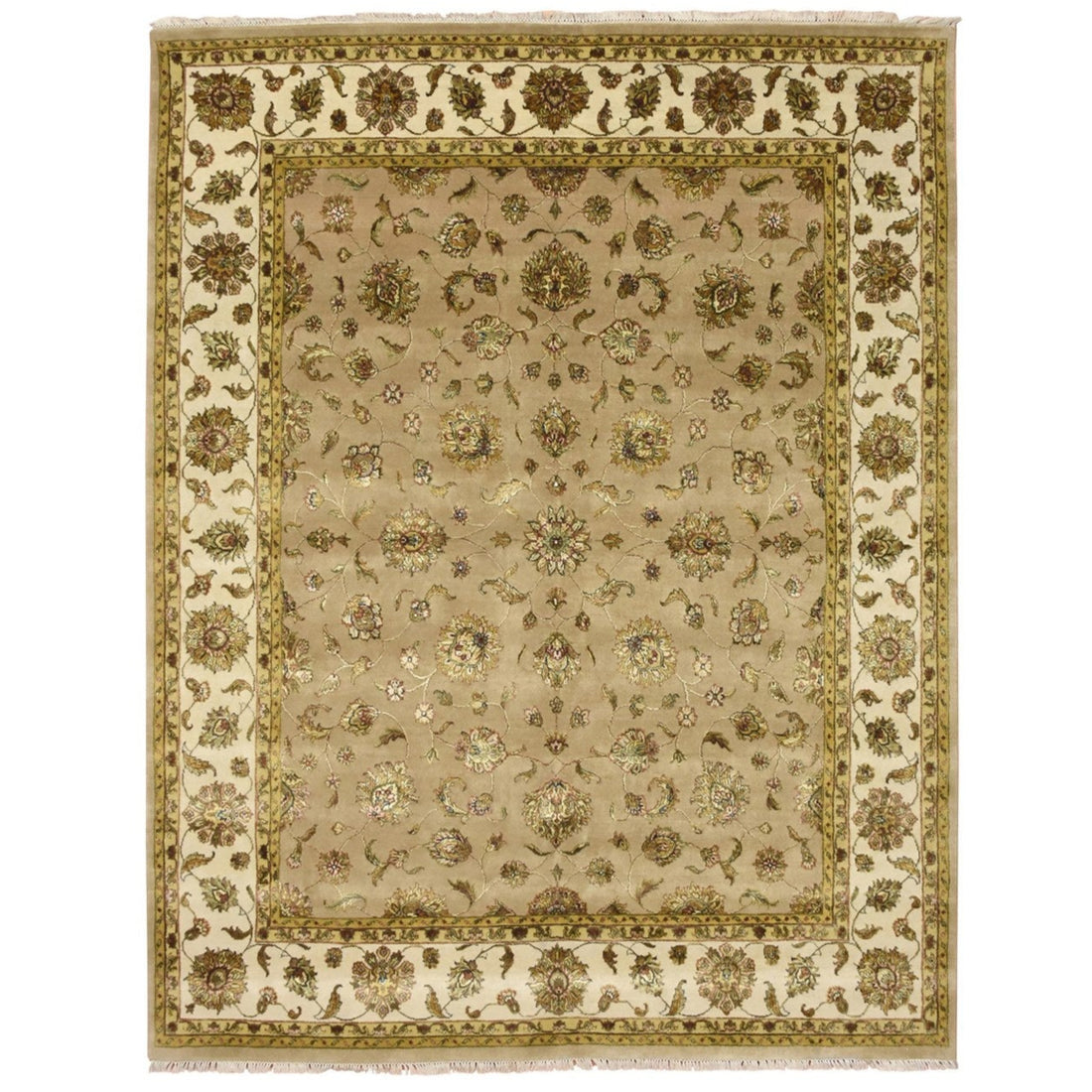7'8" x 9'10" | Brown Leaf Design | Wool & Silk | 210000028906