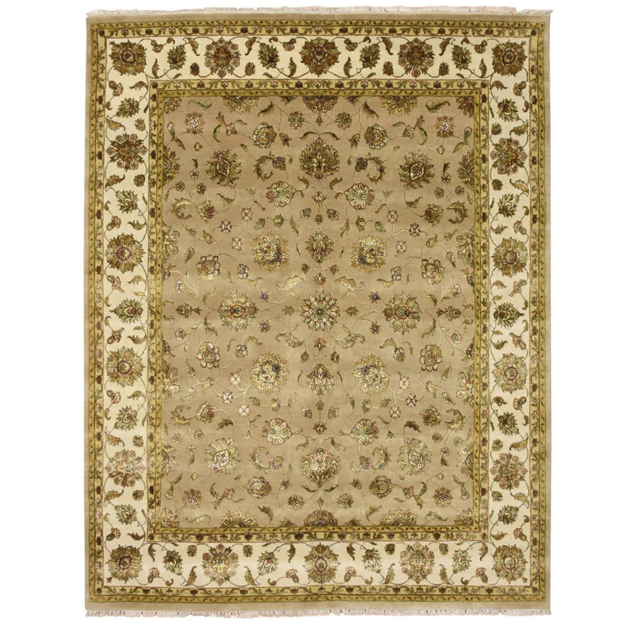 7'8" x 9'10" | Brown Leaf Design | Wool & Silk | 210000028906