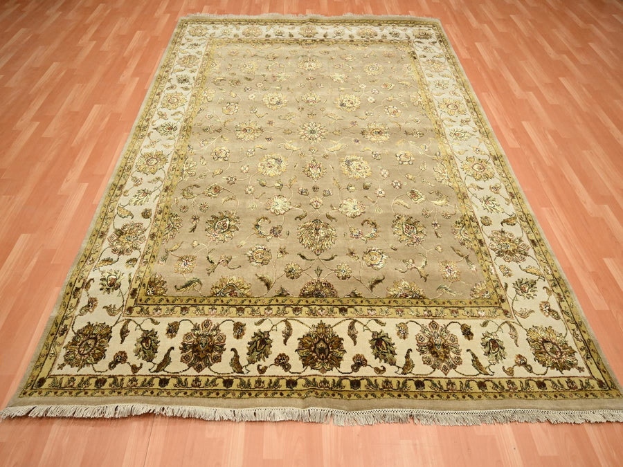 7'8" x 9'10" | Brown Leaf Design | Wool & Silk | 210000028906