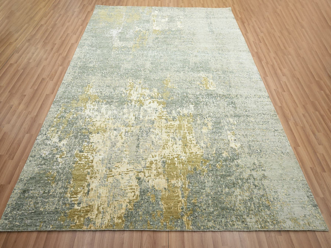 8'0"x10'0" | Green Gold Abstract | Wool & Silk | 210000030500