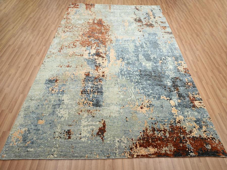 7'10" x 10'2" | Blue & Rust Abstract | Wool | 210000028894