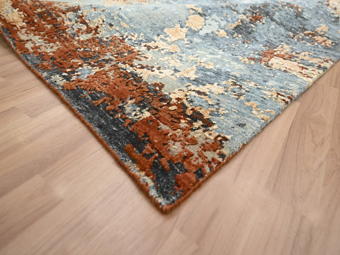7'10" x 10'2" | Blue & Rust Abstract | Wool | 210000028894