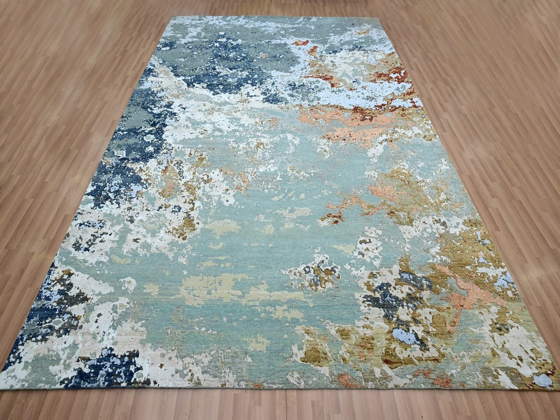 8'11" x 12' | Blue Abstract | Wool & Silk | 210000032327