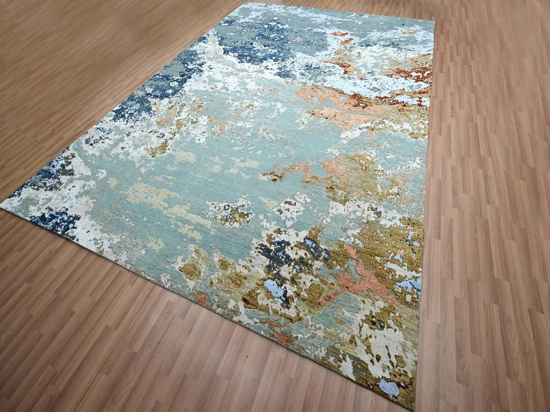 8'11" x 12' | Blue Abstract | Wool & Silk | 210000032327