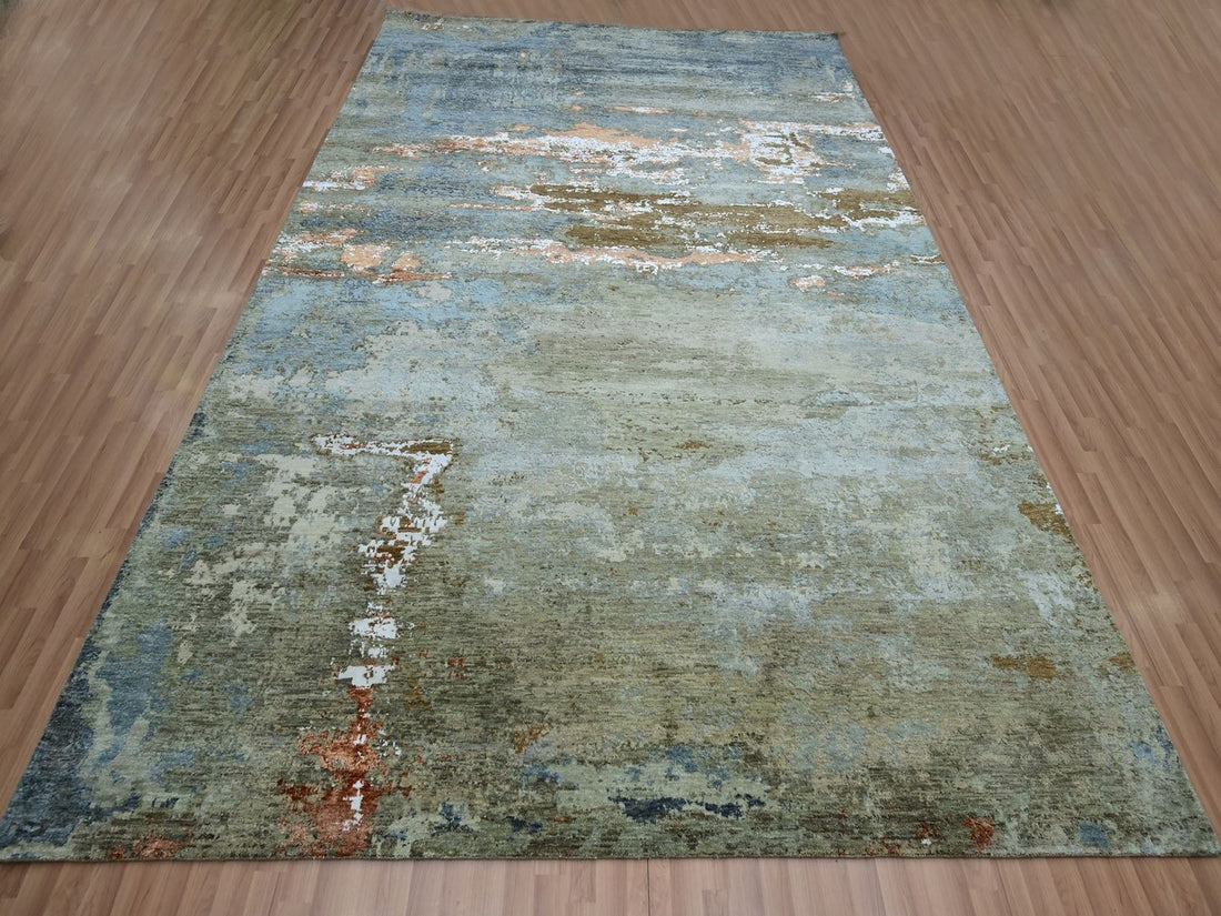 9' x 12'4" | Green Abstract | Wool & Silk | 210000032326