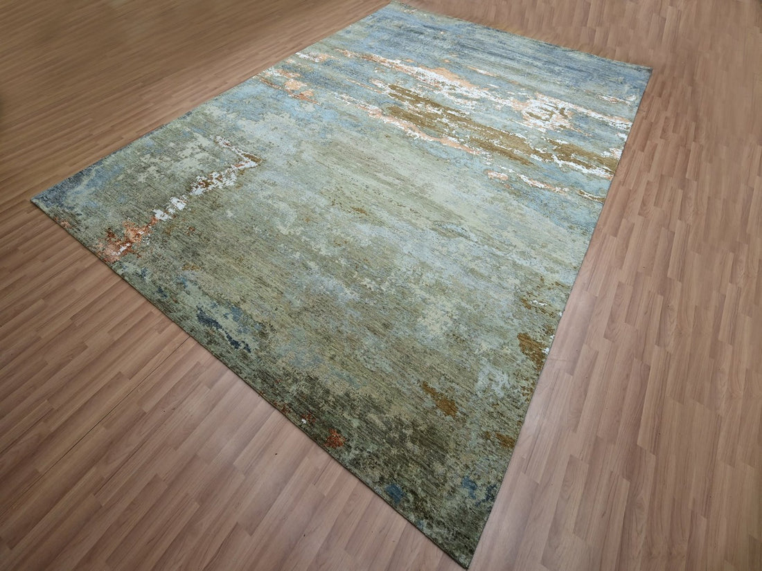 9' x 12'4" | Green Abstract | Wool & Silk | 210000032326