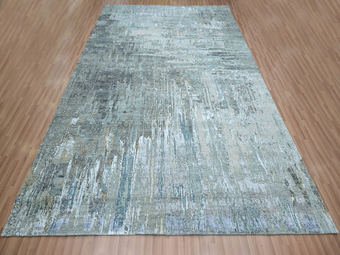 8'11" x 12'3" | Grey Abstract | Wool & Silk| 210000032325