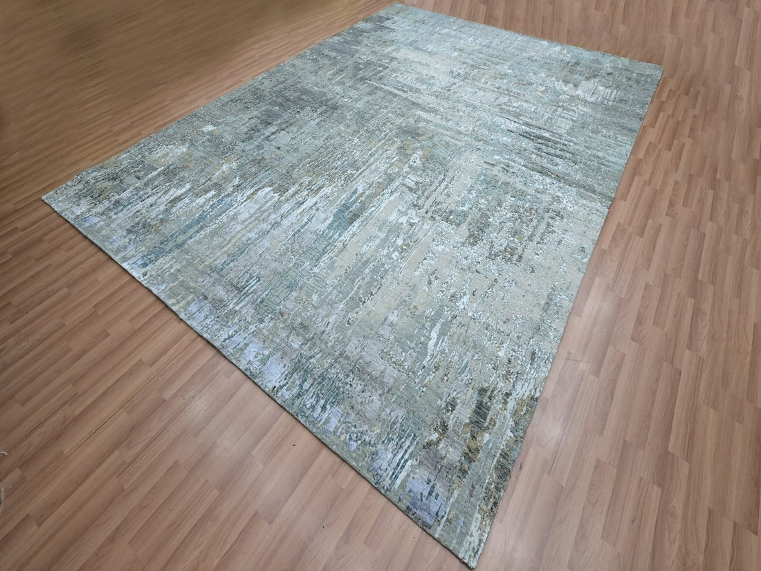 8'11" x 12'3" | Grey Abstract | Wool & Silk| 210000032325