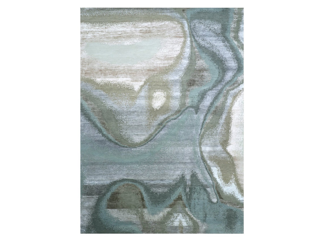 9' x 12'3" | Blue & Ivory Abstract | Wool & Silk | 210000032328