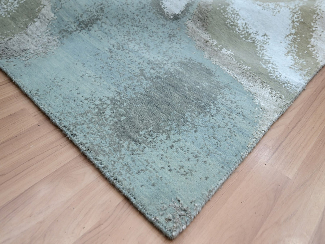 9' x 12'3" | Blue & Ivory Abstract | Wool & Silk | 210000032328