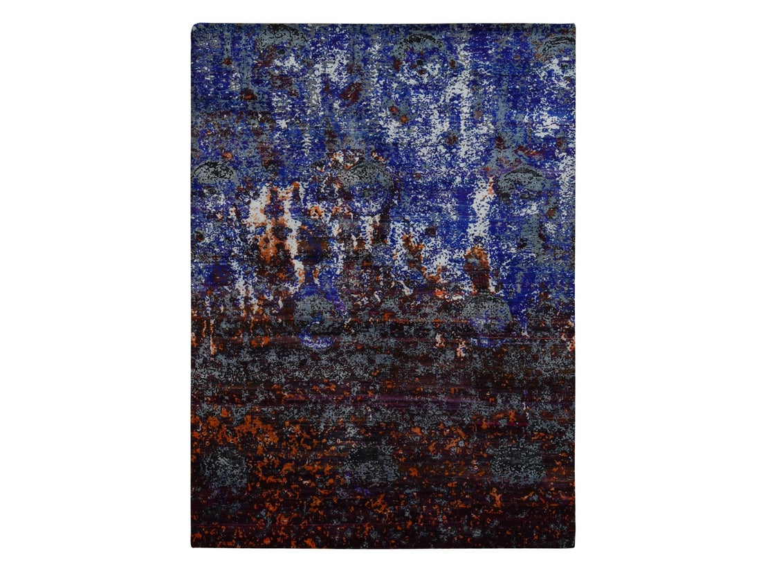 8'10" x 12" | Blue Modern  | Wool & Sari Silk | 210000032107