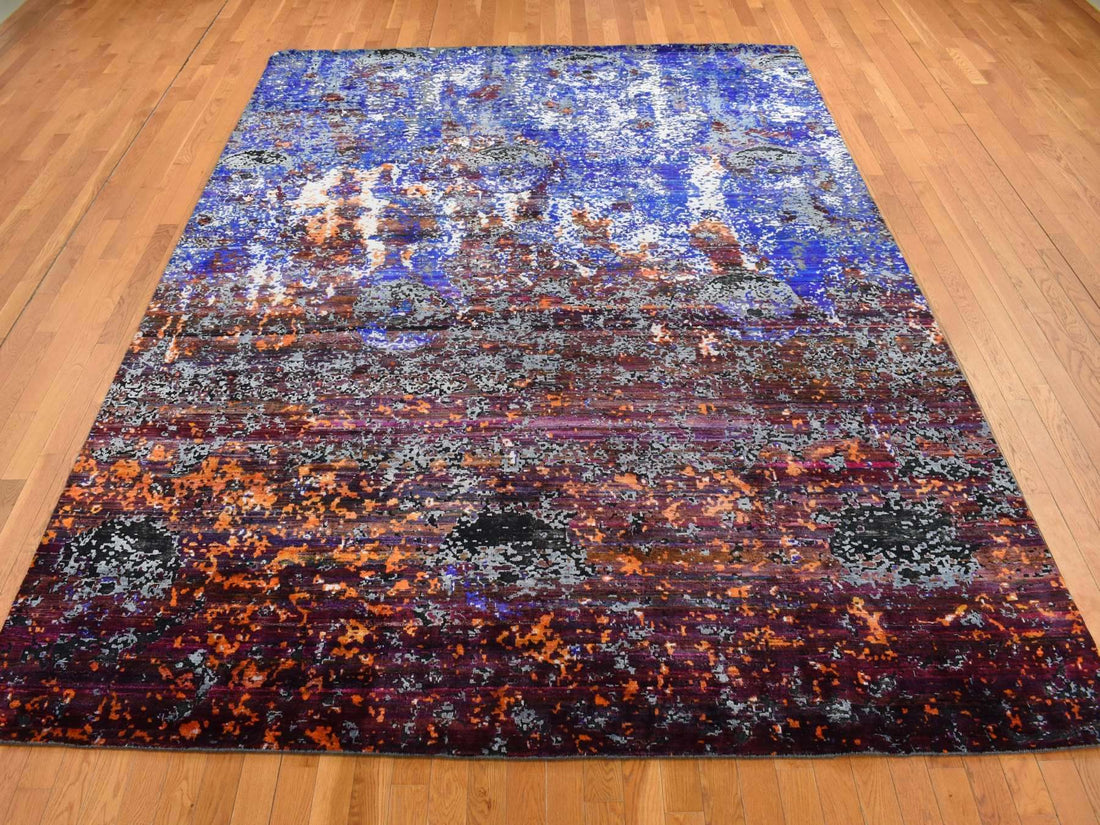 8'10" x 12" | Blue Modern  | Wool & Sari Silk | 210000032107