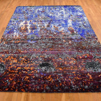 8'10" x 12" | Blue Modern  | Wool & Sari Silk | 210000032107