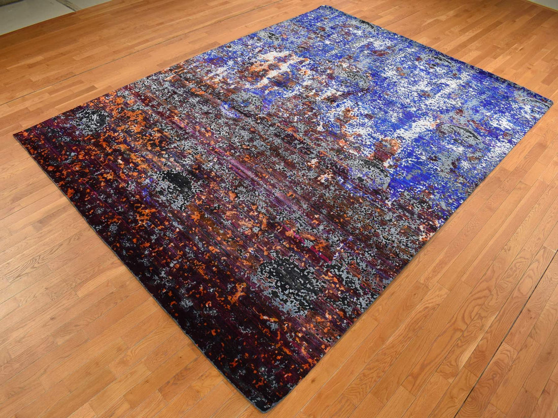 8'10" x 12" | Blue Modern  | Wool & Sari Silk | 210000032107