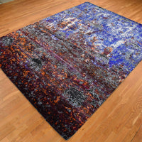 8'10" x 12" | Blue Modern  | Wool & Sari Silk | 210000032107