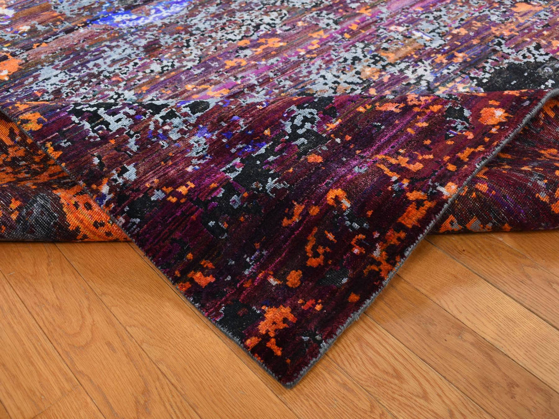 8'10" x 12" | Blue Modern  | Wool & Sari Silk | 210000032107