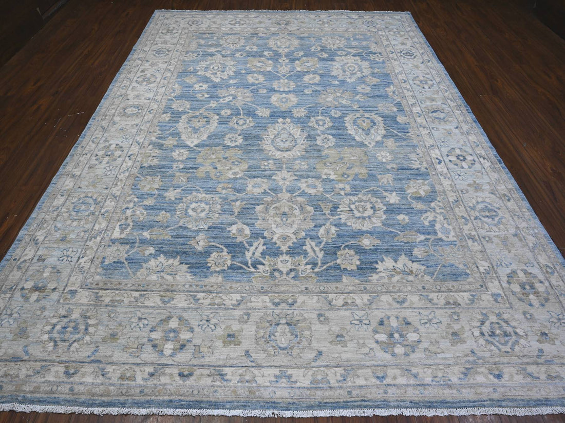 8'9" x 12'0" | Blue Floral Peshawar | Wool | 210000028928