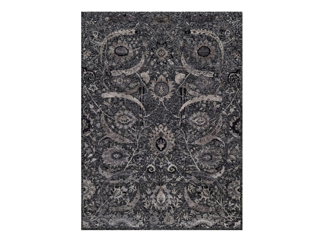 8'8" x 11'10" | Black Leaf Design | Wool & Silk | 210000028944