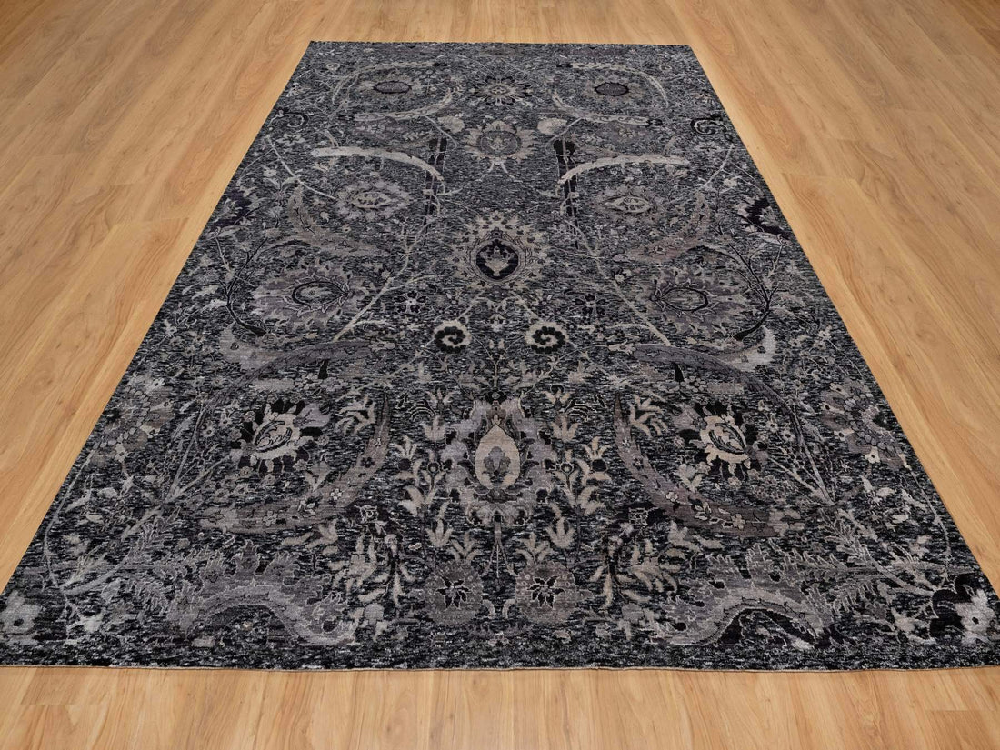 8'8" x 11'10" | Black Leaf Design | Wool & Silk | 210000028944