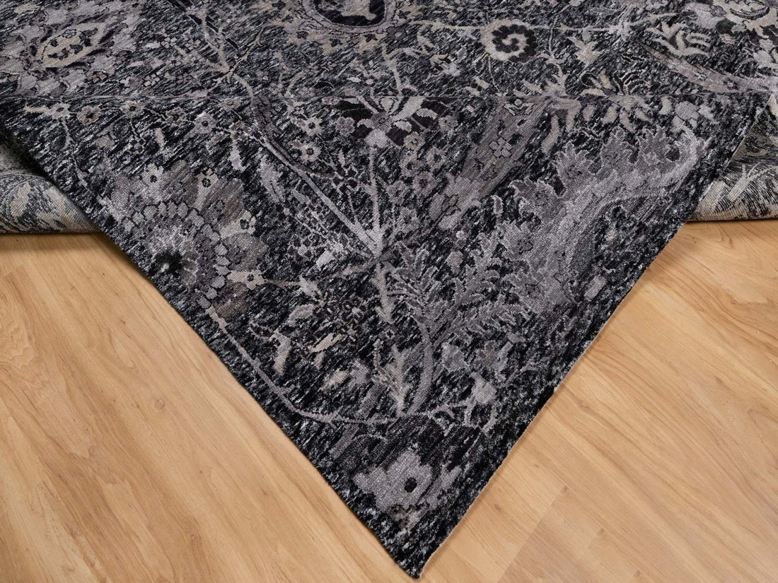 8'8" x 11'10" | Black Leaf Design | Wool & Silk | 210000028944