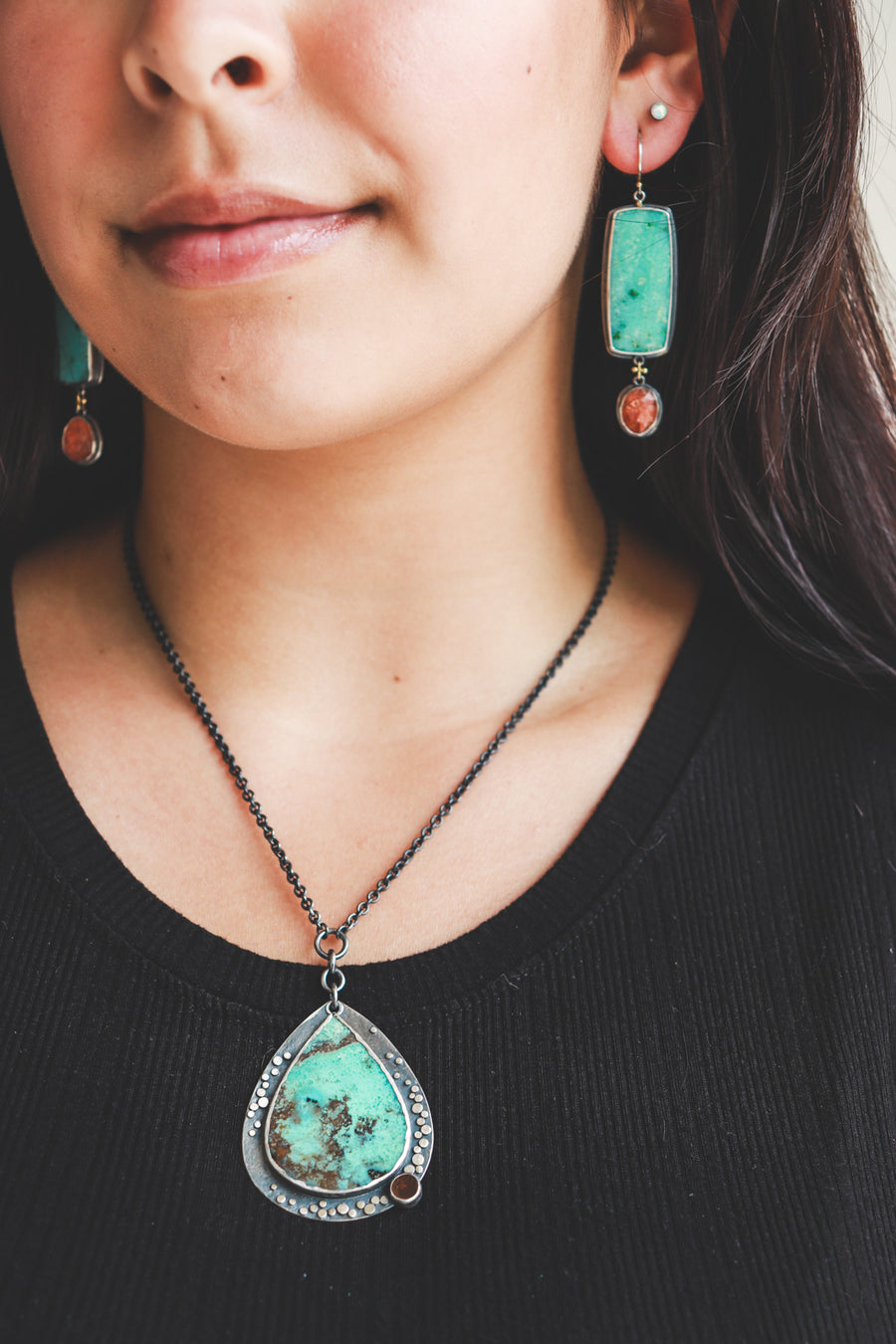 Opalized Wood, Sunstone & 18k Galaxy Monolith Earrings