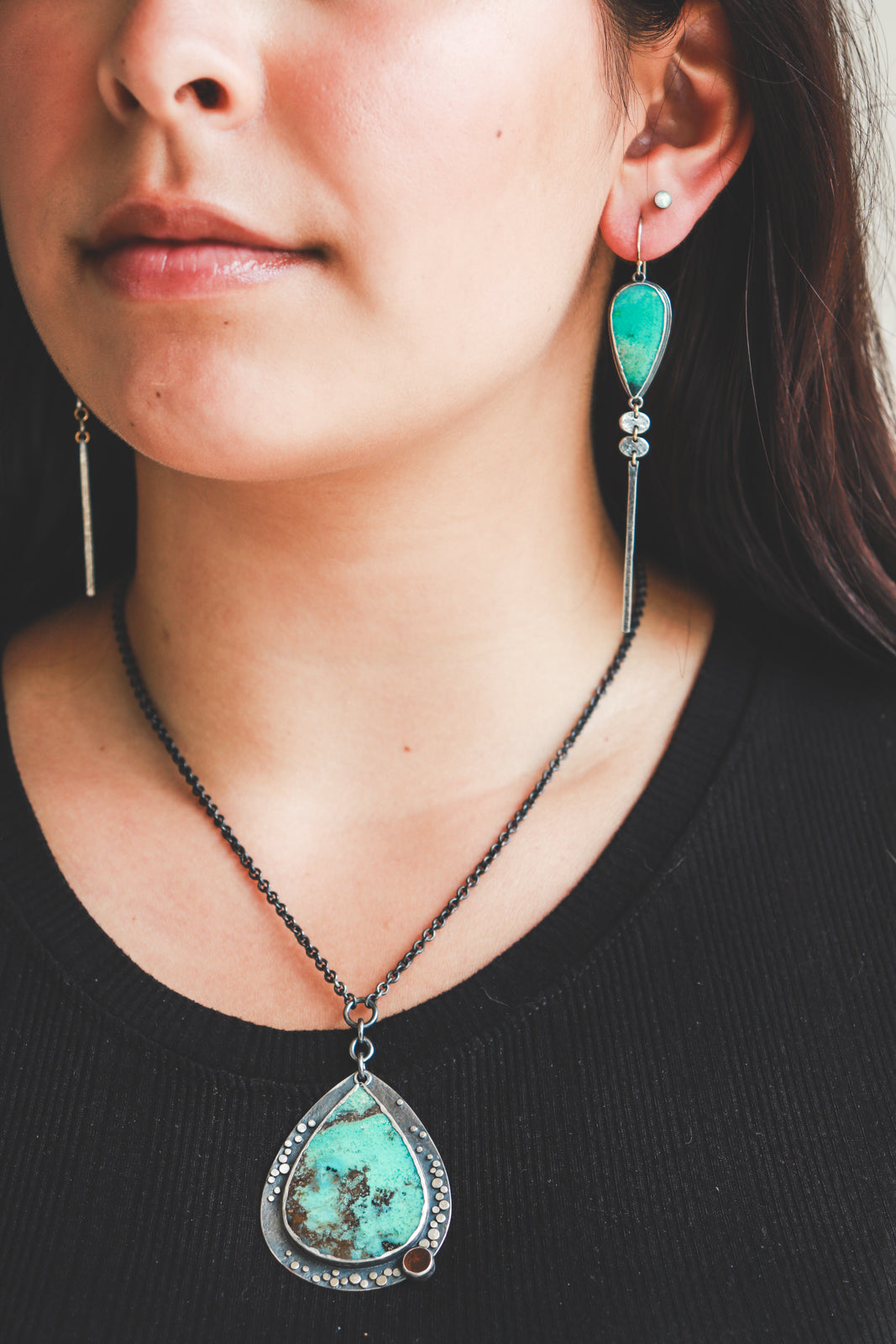Opalized Wood & Garnet Galaxy Starscape Necklace