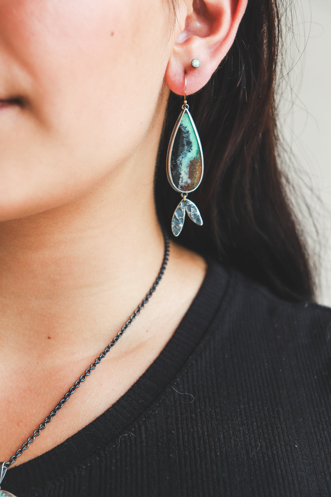 Opalized Wood & 18k Lunar Acer Earrings