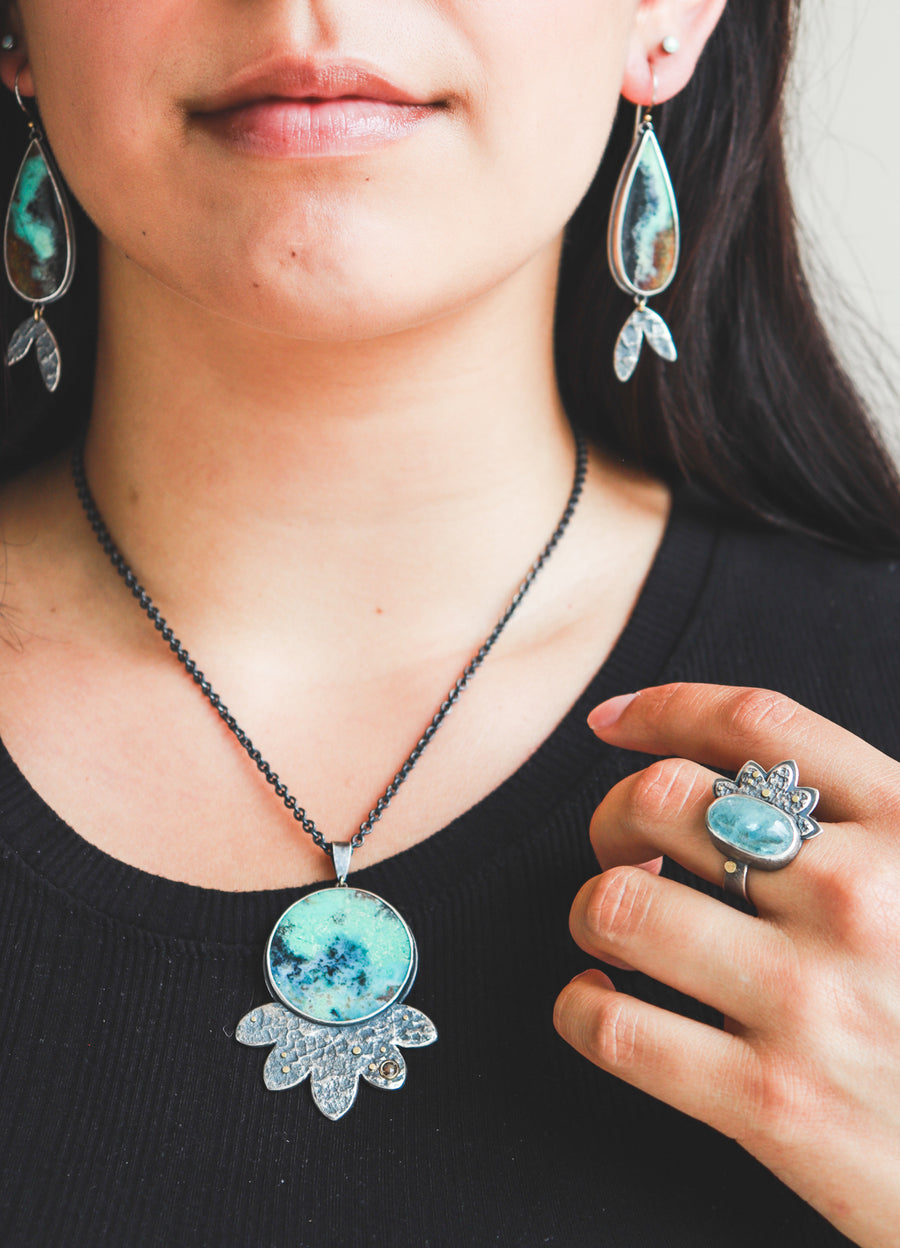 Opalized Wood & 18k Lunar Acer Earrings