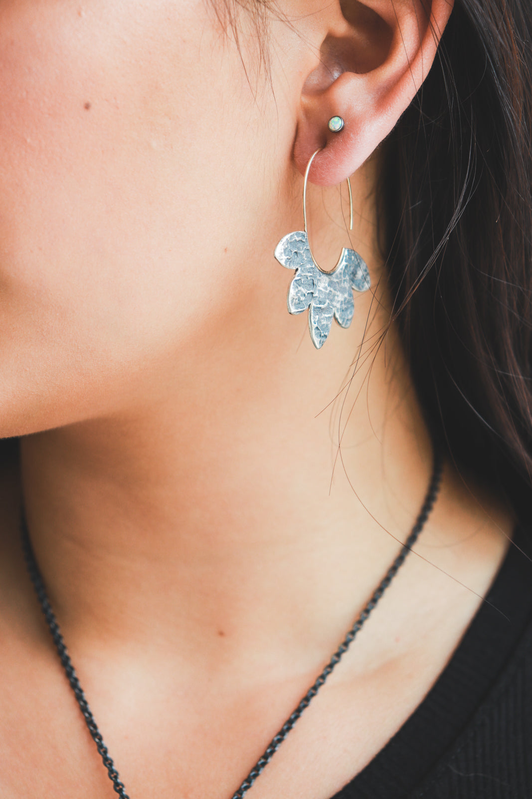 Silver & 14k Large Lunar Bloom Hoop Earrings