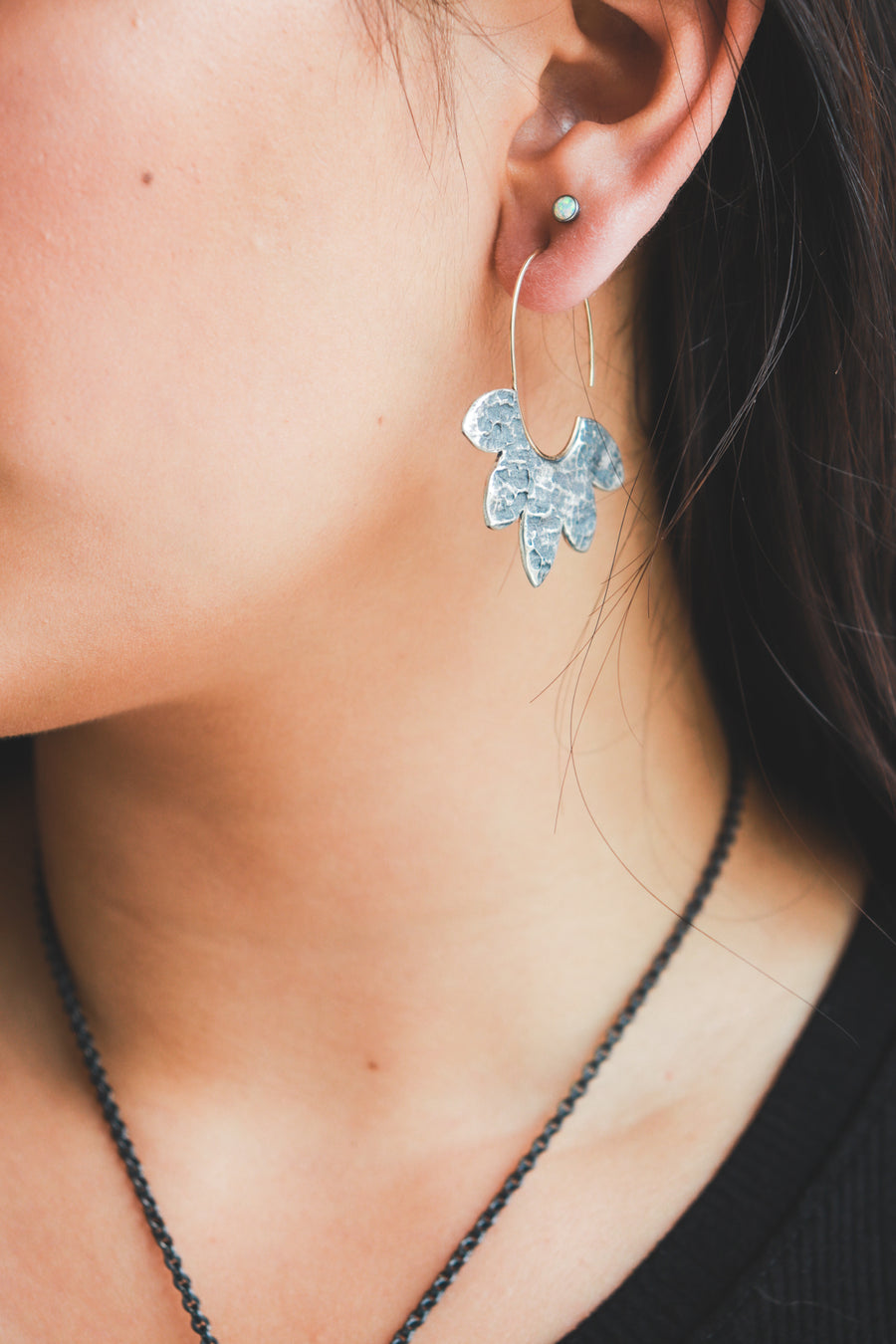 Silver & 14k Large Lunar Bloom Hoop Earrings