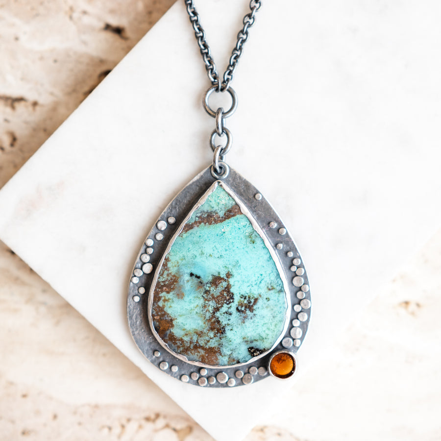 Opalized Wood & Garnet Galaxy Starscape Necklace
