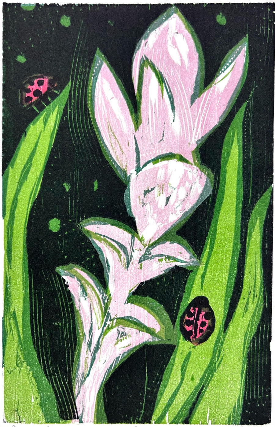Bugs and Bloom 11x14 | Woodblock Print