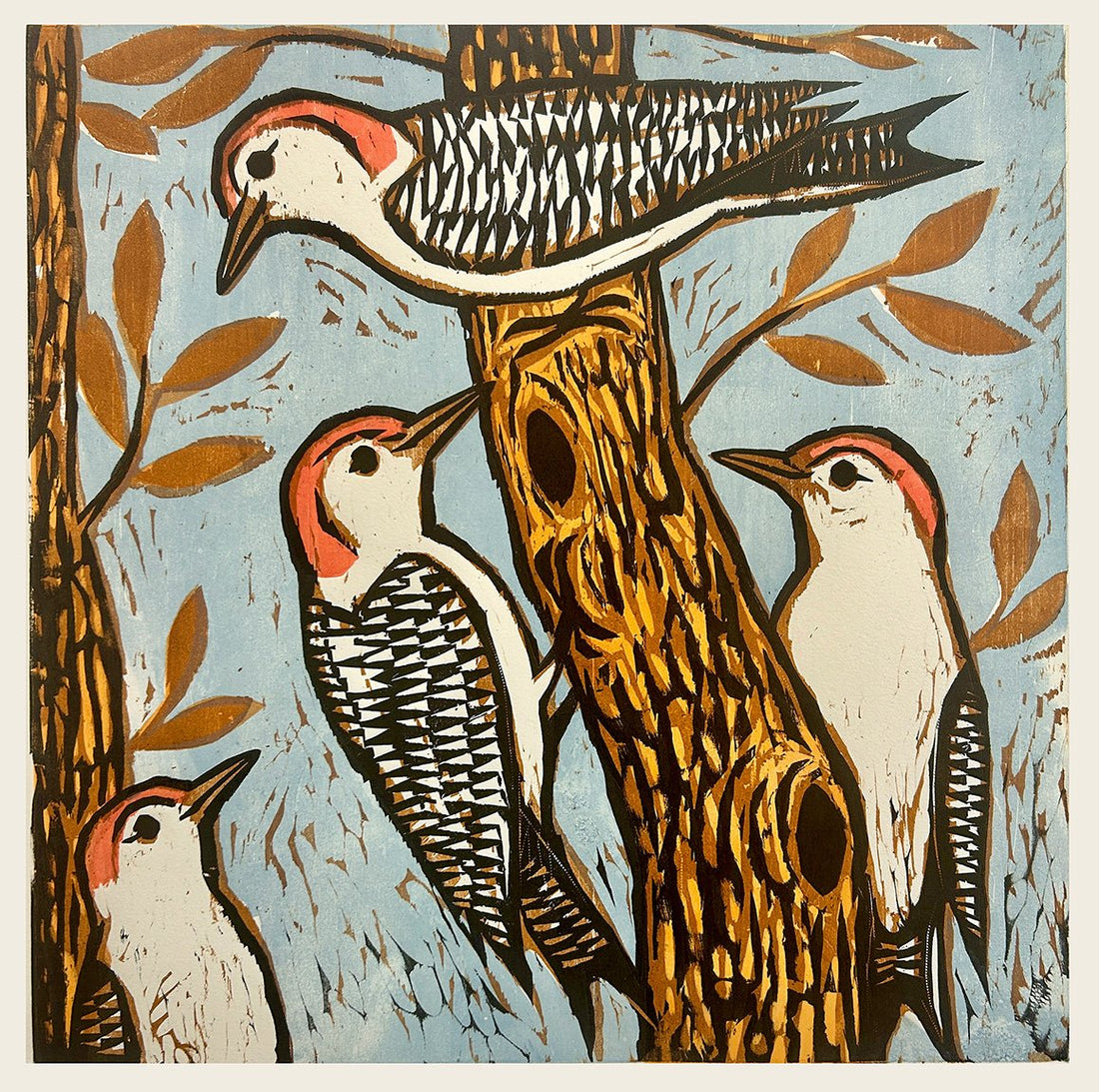 Red Bellies 16x16 | Woodblock Print