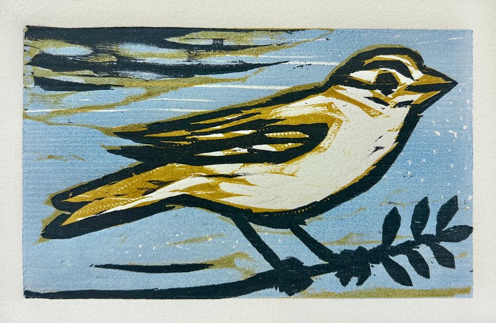 Sparrow Blue no. 1 10x8 | Woodblock Print