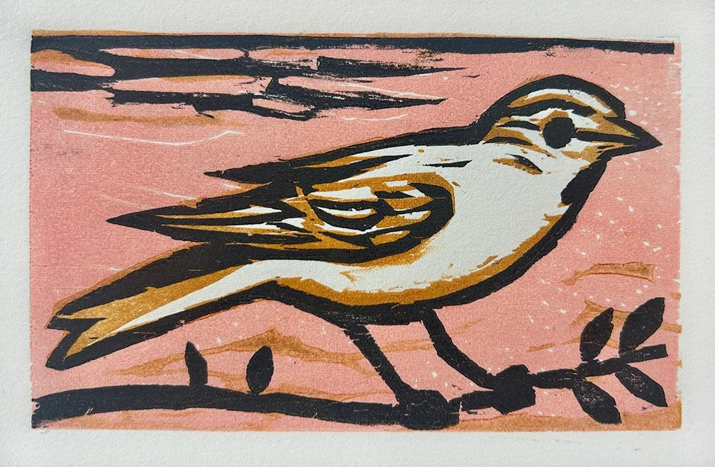 Sparrow Pink no. 1 10x8 | Woodblock Print