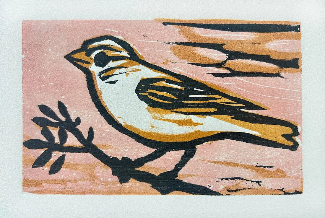 Sparrow Pink no. 2 10x8 | Woodblock Print