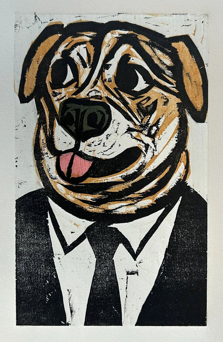 All Business 11x14 | Woodblock Print