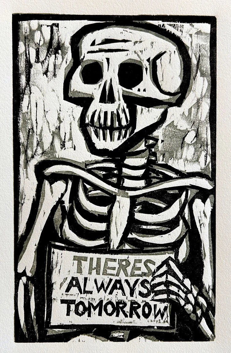 Always Tomorrow Skeleton 11x14 | Woodblock Print
