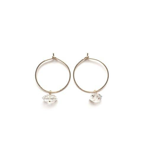 Round Hammered Hoops With Herkimer Diamonds