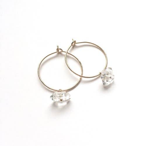 Round Hammered Hoops With Herkimer Diamonds