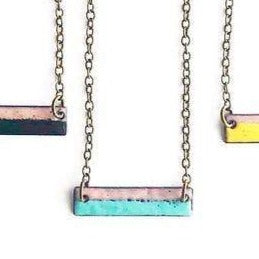 Aqua Enamel Rectangle Necklace