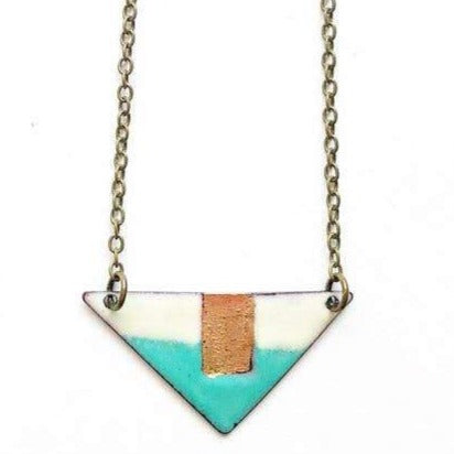 Aqua Enamel + Gold Triangle Necklace
