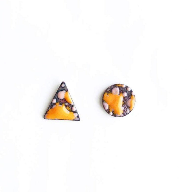 Orange + Pale Pink Enamel Stud Earrings