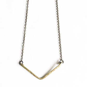 Hammered Brass V Necklace