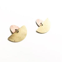 Brass and Copper Half Moon Stud Earrings