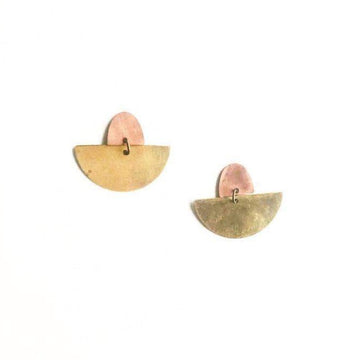 Brass and Copper Half Moon Stud Earrings
