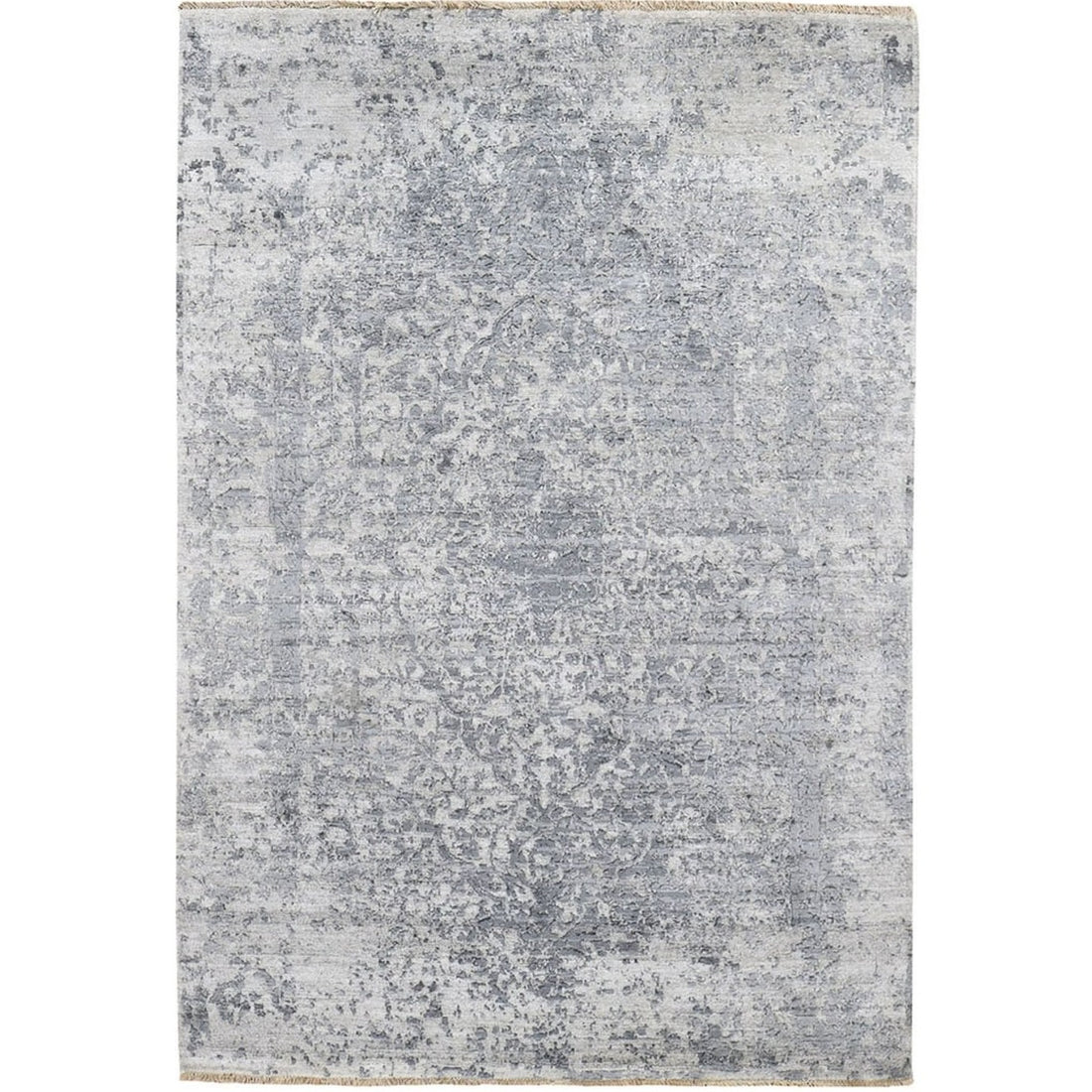 4'1"x6'0" | Silver Erased Persian | Wool and Silk | 19438