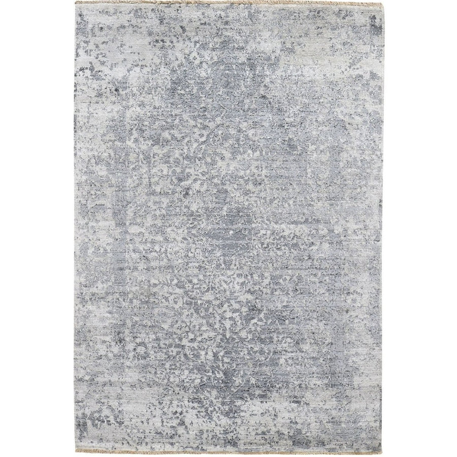4'1"x6'0" | Silver Erased Persian | Wool and Silk | 19438